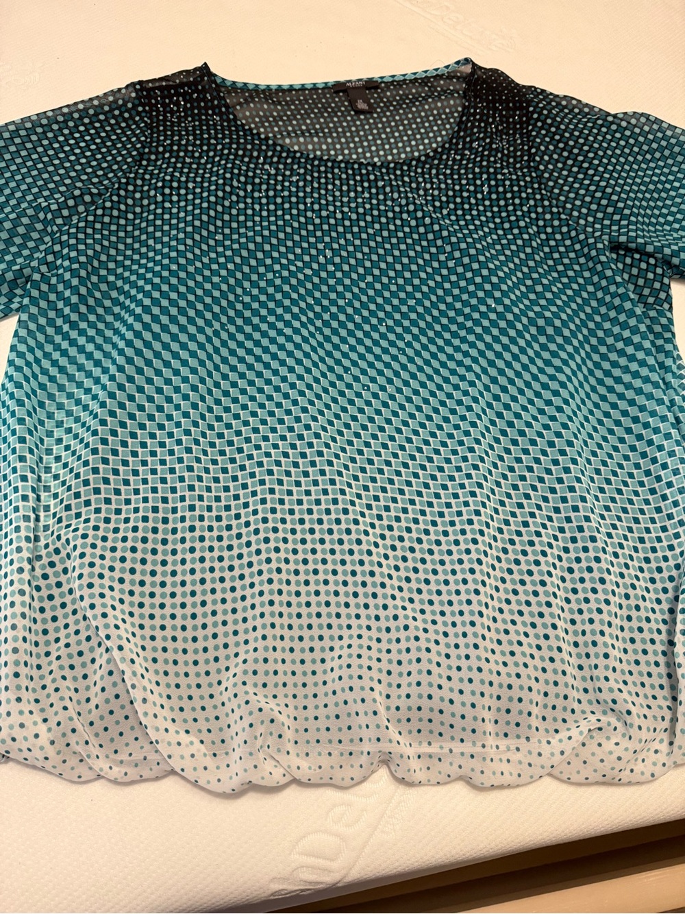 Alfani Teal Ombre Dot Short-Sleeve Bubble-Hem Top